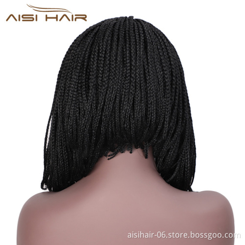 Aisi Hair 16 Inch Vendor Cheap Wholesale Afro Twist Box Braided Lace Frontal Wigs Synthetic Hair For Black Women Lace Front Wig